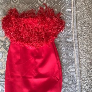 Red midi dress with fringe detail